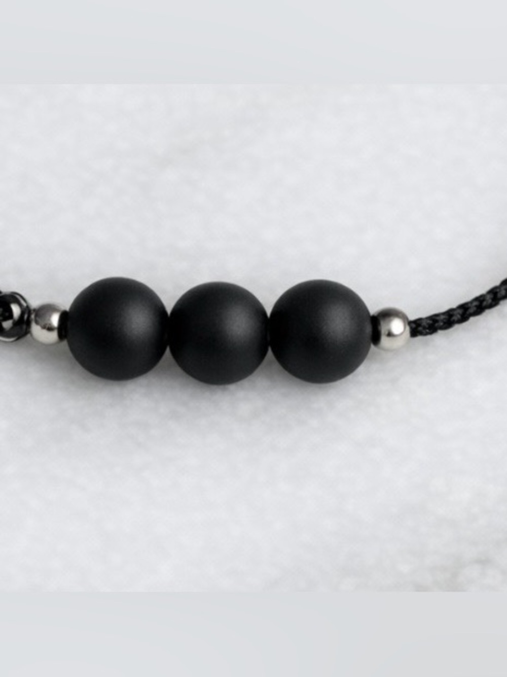 Matte Black Beaded Bolero Bracelet Minimalist Unisex Silver Tone Adjustable - Picture 3 of 4